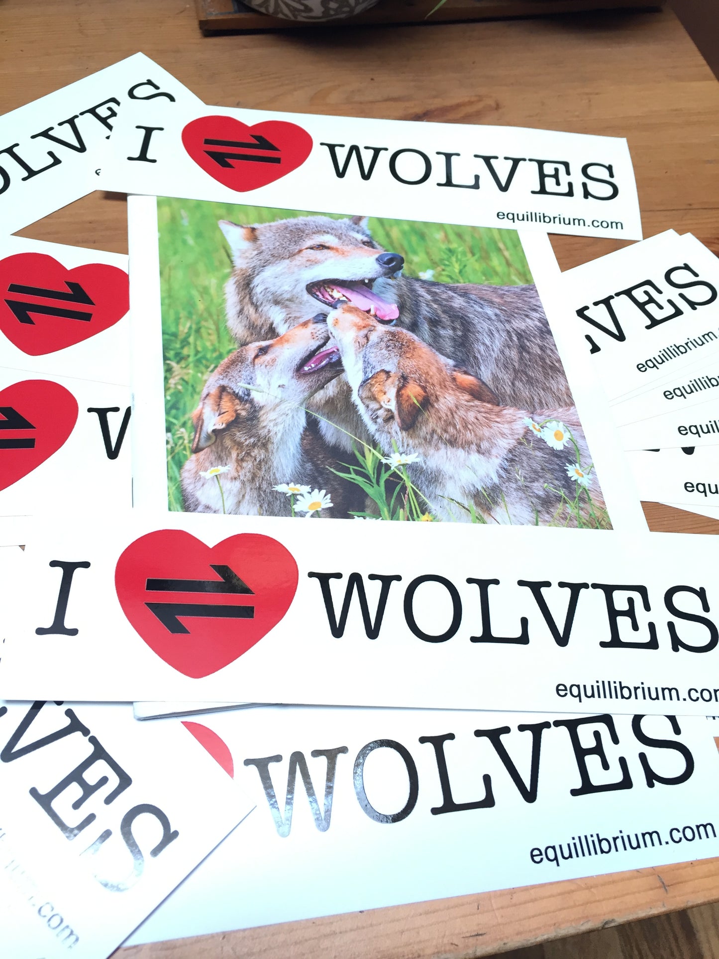 EQ "I LOVE WOLVES" bumper sticker